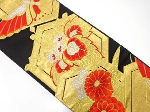 アンティーク　亀甲に桐・菊・蝶模様織り出し袋帯（着用可）